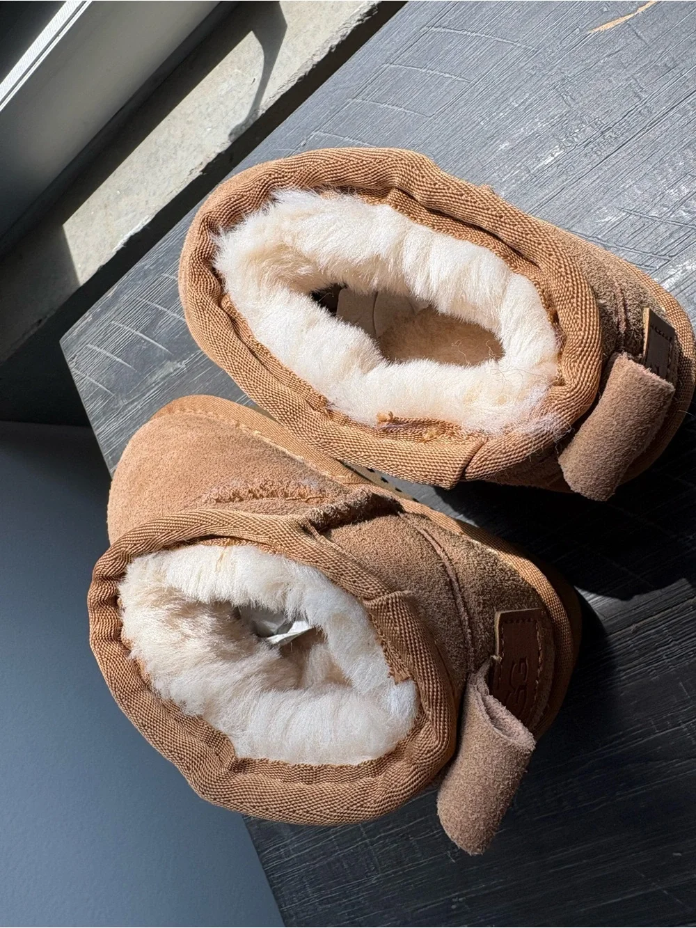 UGG Kids Chestnut Brown Suede Shearling Slip-On Boots